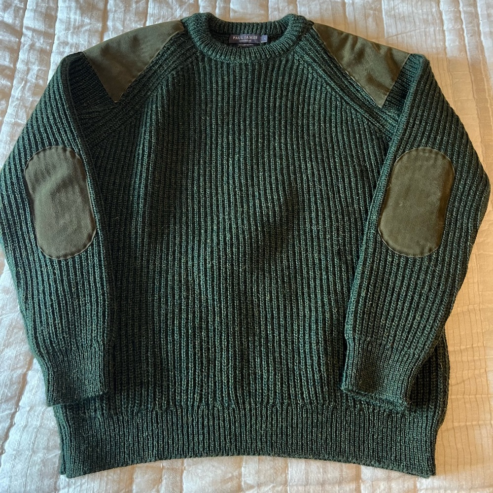Paul James MENS CHUNKY BRITISH WOOL RIBBED SHOOTING JUMPER. Size Large.